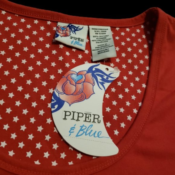 Piper & Blue Henley T-Shirt Short Sleeve Red | Women's Medium M Brand New NWT - Picture 3 of 6